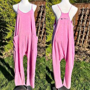 Zenana Harem Jumpsuit Romperalls Mauve Pink Mineral Wash Large/XL